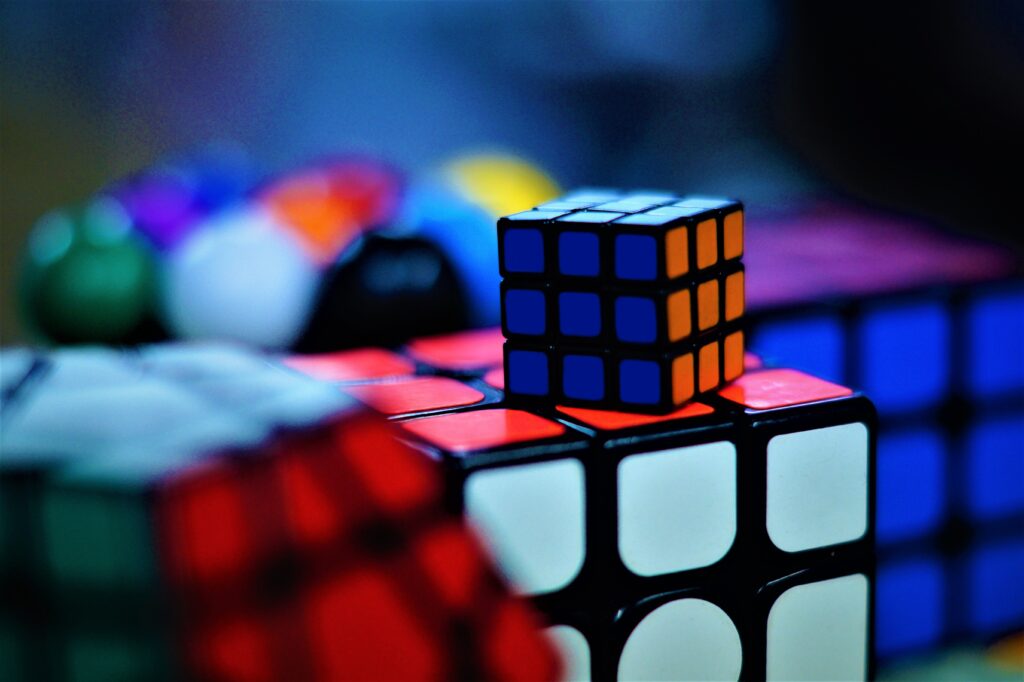 rubiks cubes stacked up